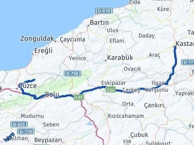 Kastamonu Yığılca Düzce Arası Kaç Km - Yol Haritası