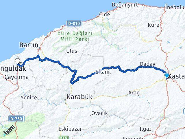 Kastamonu Zonguldak Çaycuma Havalimanı Arası Kaç Km - Yol Haritası