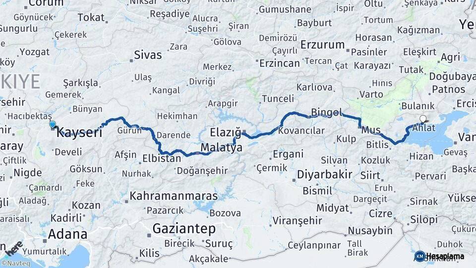 Kayseri Adilcevaz Bitlis Arası Kaç Km - Yol Haritası