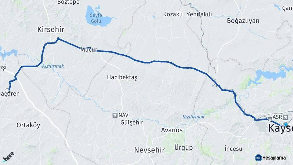 Kayseri Ağaçören Aksaray Arası Kaç Km - Yol Haritası