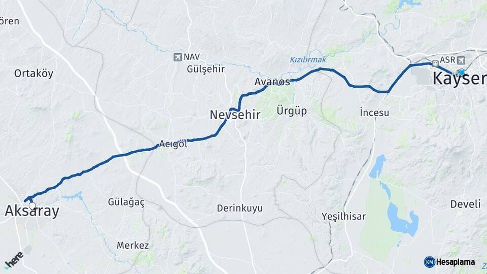 Kayseri Aksaray Arası Kaç Km - Yol Haritası