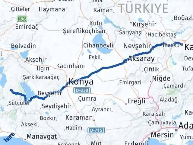 Kayseri Aksu Isparta Arası Kaç Km - Yol Haritası