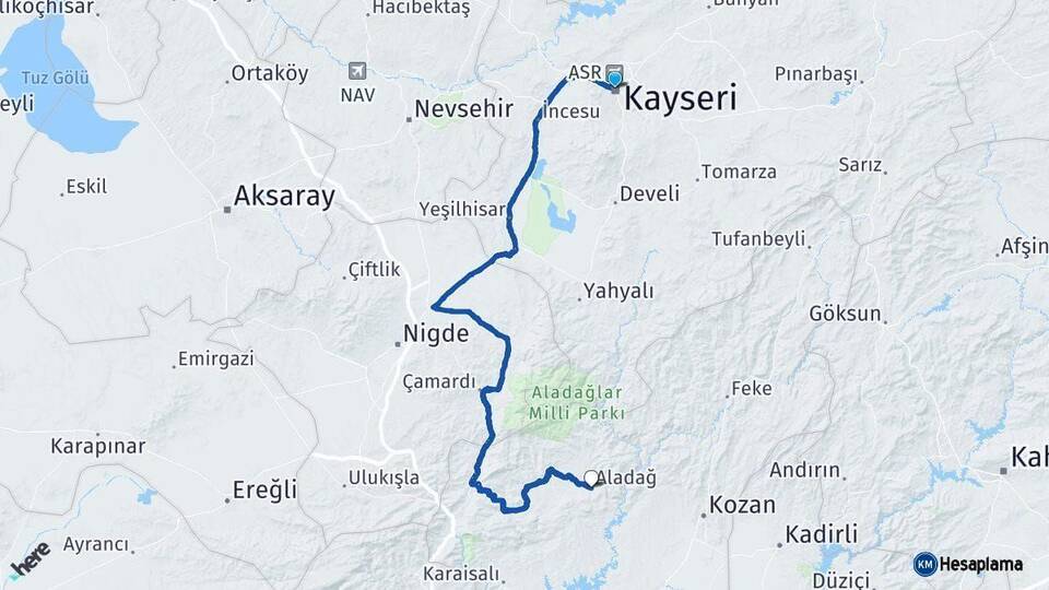 Kayseri Aladağ Adana Arası Kaç Km - Yol Haritası