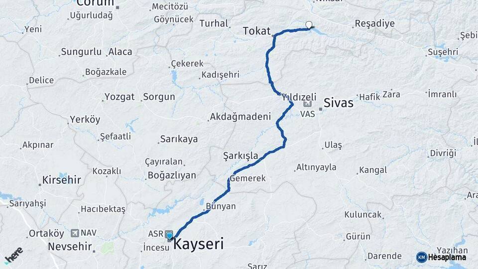 Kayseri Almus Tokat Arası Kaç Km - Yol Haritası