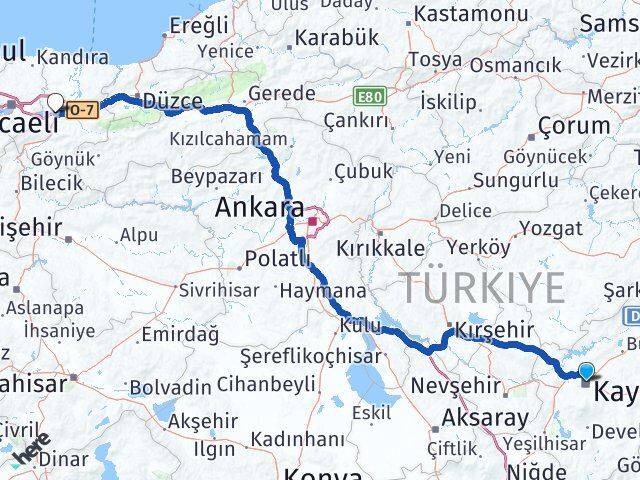Kayseri Arifiye Sakarya Arası Kaç Km - Yol Haritası