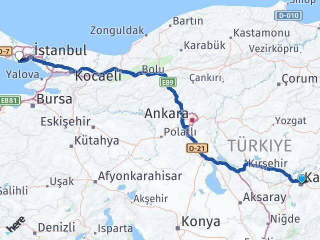 Kayseri Avcılar İstanbul Arası Kaç Km - Yol Haritası