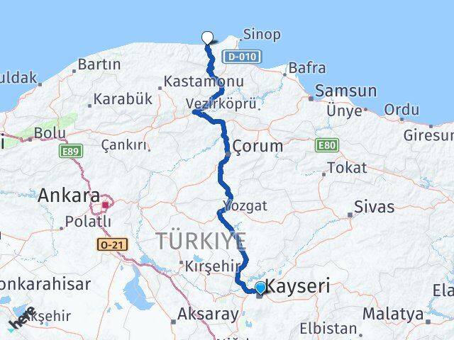 Kayseri Ayancık Sinop Arası Kaç Km - Yol Haritası