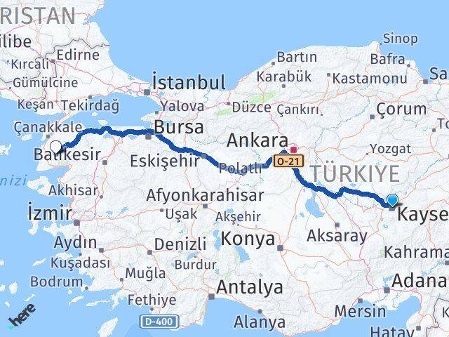 Kayseri Bayramiç Çanakkale Arası Kaç Km - Yol Haritası
