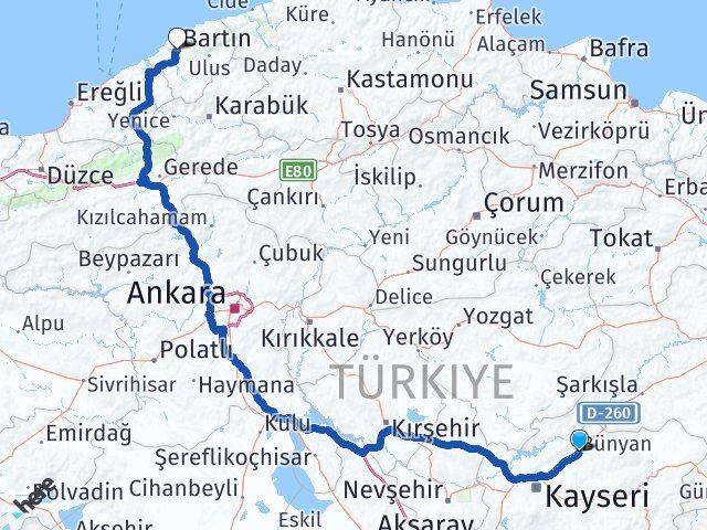 Bünyan Bartın Arası Kaç Km - Yol Tarifi