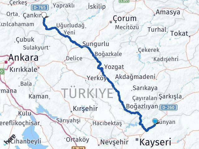 Bünyan Çankırı Arası Kaç Km - Yol Tarifi