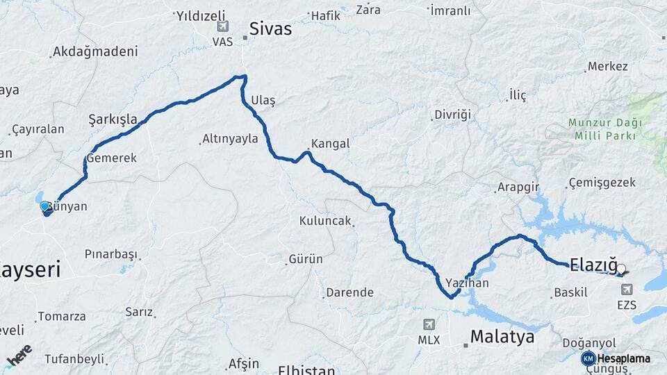Bünyan Elazığ Arası Kaç Km - Yol Tarifi