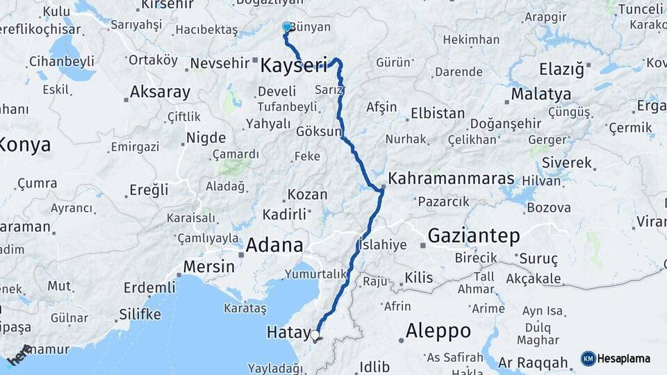 Bünyan Hatay Arası Kaç Km - Yol Tarifi