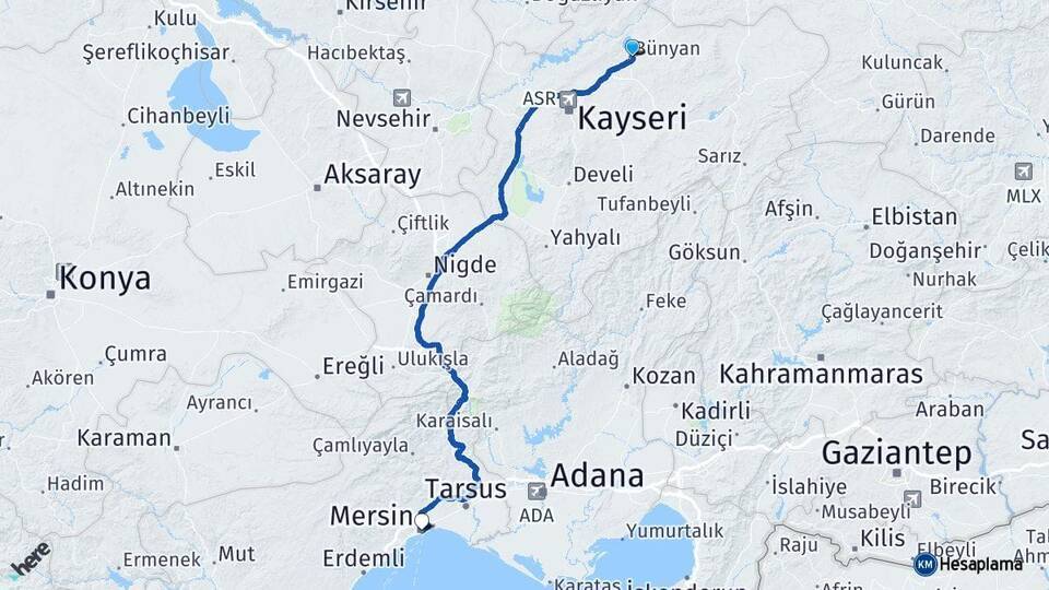 Bünyan Mersin Arası Kaç Km - Yol Tarifi