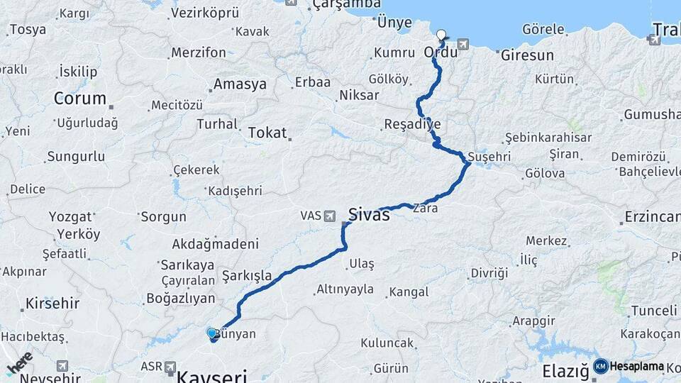 Bünyan Ordu Arası Kaç Km - Yol Tarifi