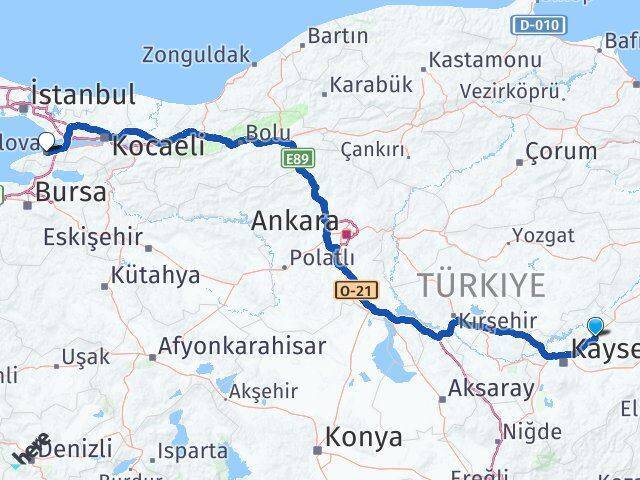Bünyan Yalova Arası Kaç Km - Yol Tarifi