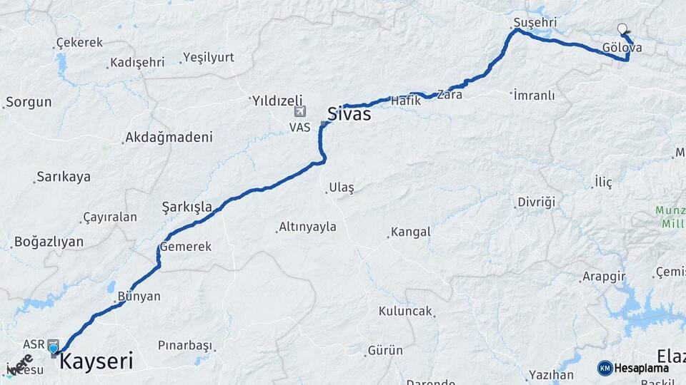 Kayseri Çamoluk Giresun Arası Kaç Km - Yol Haritası