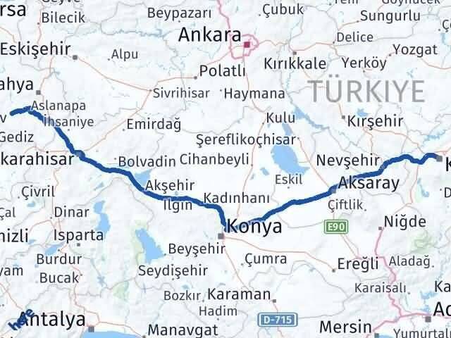 Kayseri Çavdarhisar Kütahya Arası Kaç Km - Yol Haritası