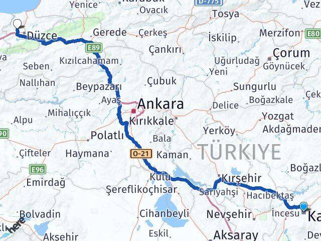 Kayseri Çilimli Düzce Arası Kaç Km - Yol Haritası