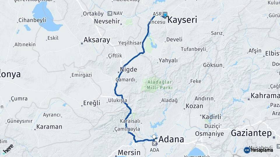 Kayseri Çukurova Arası Kaç Km - Yol Tarifi