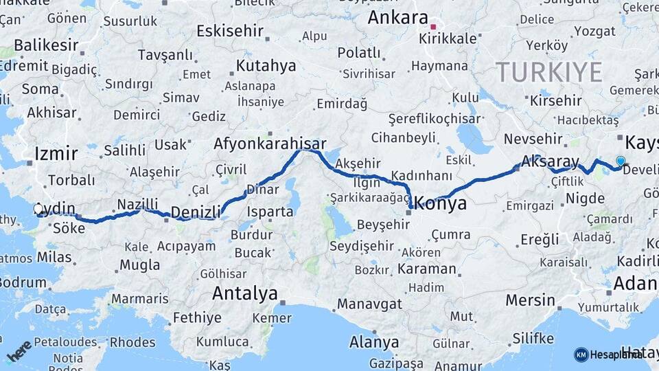 Kayseri Develi Alacamescit Kuşadası Aydın Arası Kaç Km - Yol Haritası
