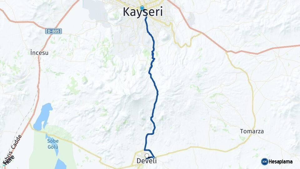 Kayseri Develi Arası Kaç Km - Yol Haritası