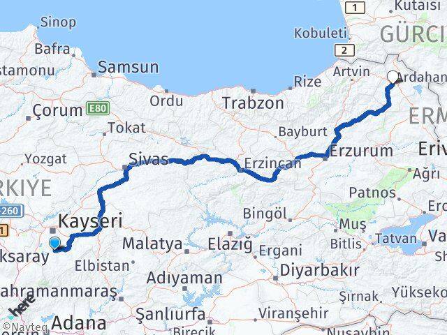 Kayseri Develi Ardahan Arası Kaç Km - Yol Haritası