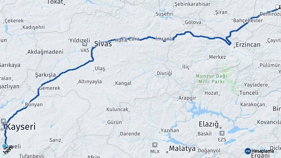 Kayseri Develi Bayburt Arası Kaç Km - Yol Haritası