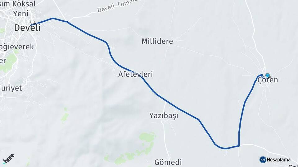 Çöten Develi Arası Kaç Km - Yol Tarifi