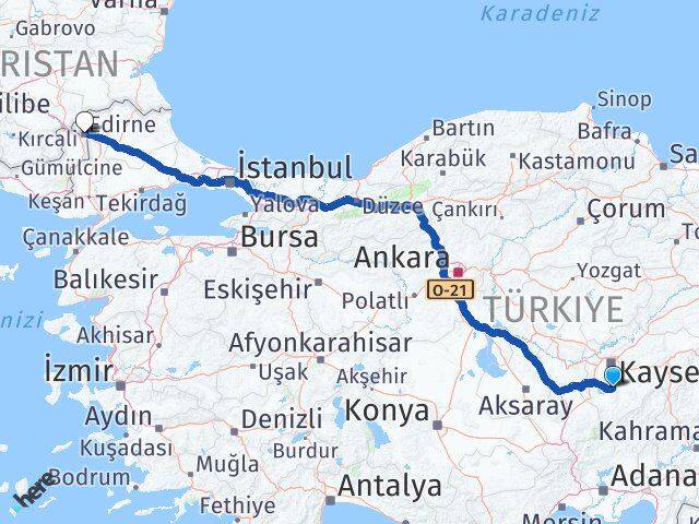 Kayseri Develi Edirne Arası Kaç Km - Yol Haritası