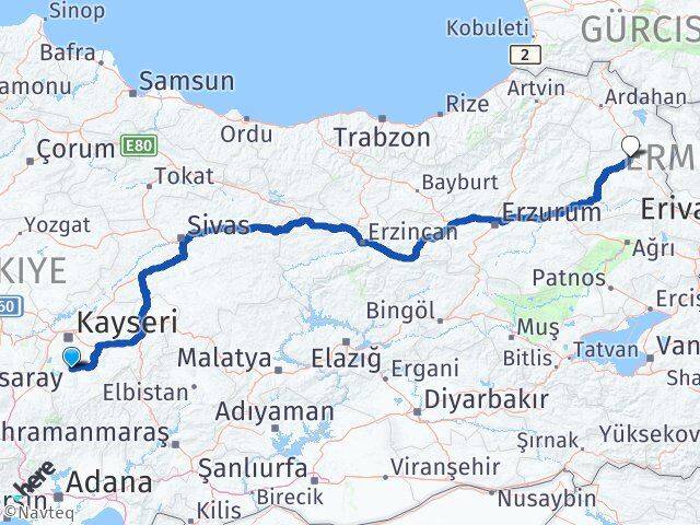 Kayseri Develi Kars Arası Kaç Km - Yol Haritası