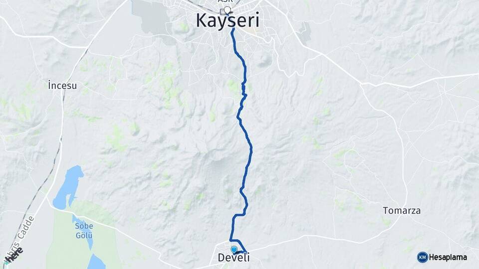 Kayseri Develi Kocasinan Arası Kaç Km - Yol Haritası