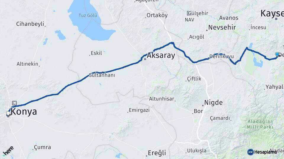 Kayseri Develi Konya Arası Kaç Km - Yol Haritası