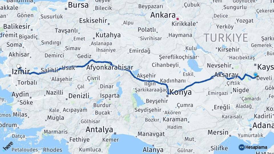 Kayseri Develi Manisa Arası Kaç Km - Yol Haritası
