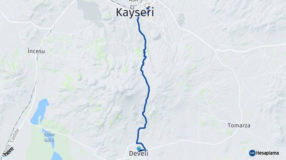 Kayseri Develi Melikgazi Arası Kaç Km - Yol Haritası
