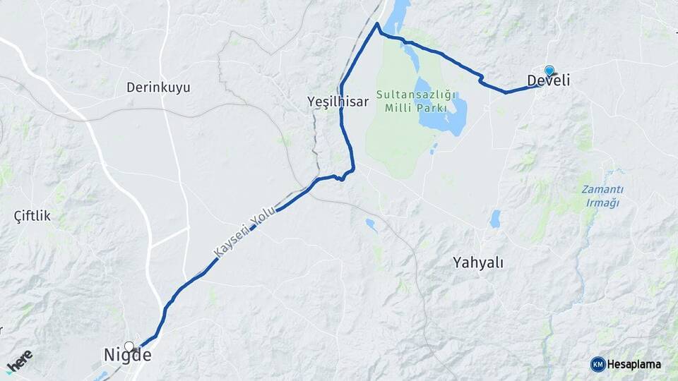 Kayseri Develi Niğde Arası Kaç Km - Yol Haritası