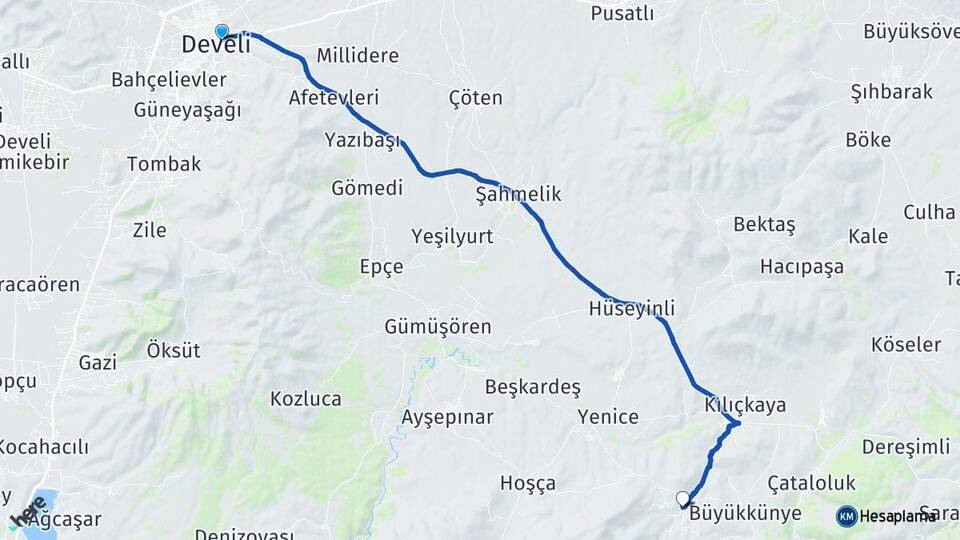 Kayseri Develi Satı Develi Arası Kaç Km - Yol Haritası