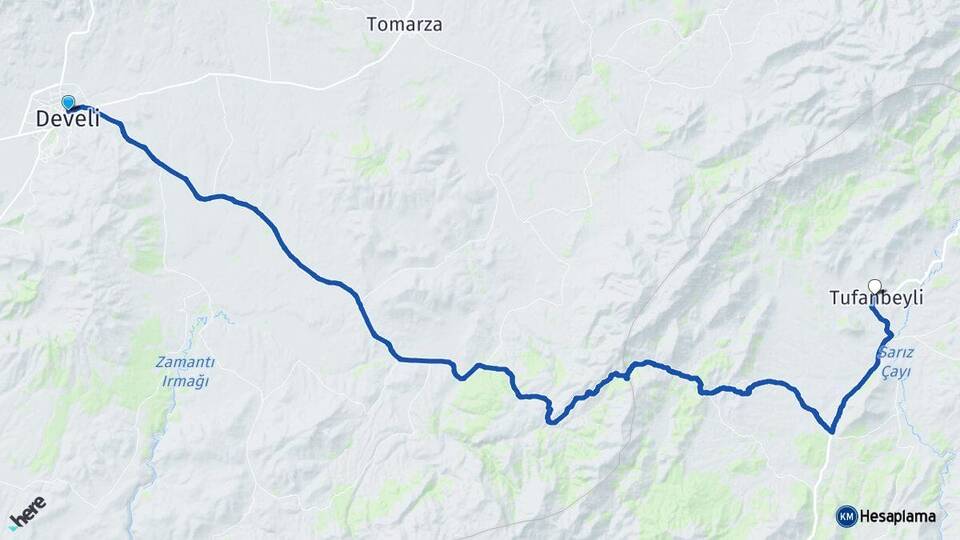 Kayseri Develi Tufanbeyli Adana Arası Kaç Km - Yol Haritası