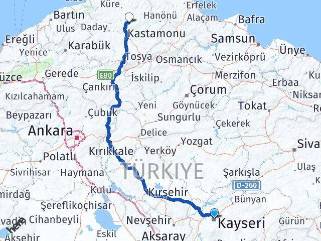 Kayseri Devrekani Kastamonu Arası Kaç Km - Yol Haritası