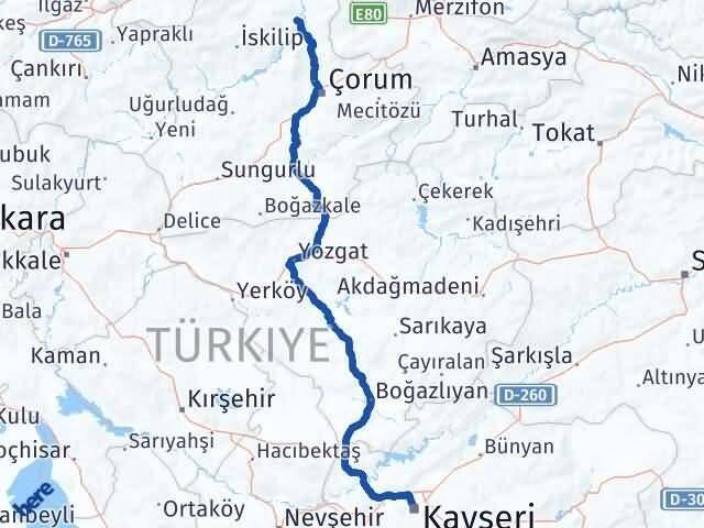 Kayseri Dodurga Çorum Arası Kaç Km - Yol Haritası
