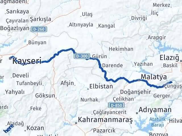 Kayseri Doğanyol Malatya Arası Kaç Km - Yol Haritası