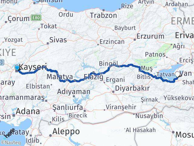 Kayseri Edremit Van Arası Kaç Km - Yol Haritası