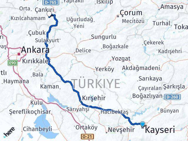 Kayseri Eldivan Çankırı Arası Kaç Km - Yol Haritası