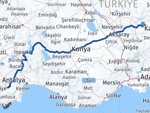 Kayseri Elmalı Antalya Arası Kaç Km - Yol Haritası