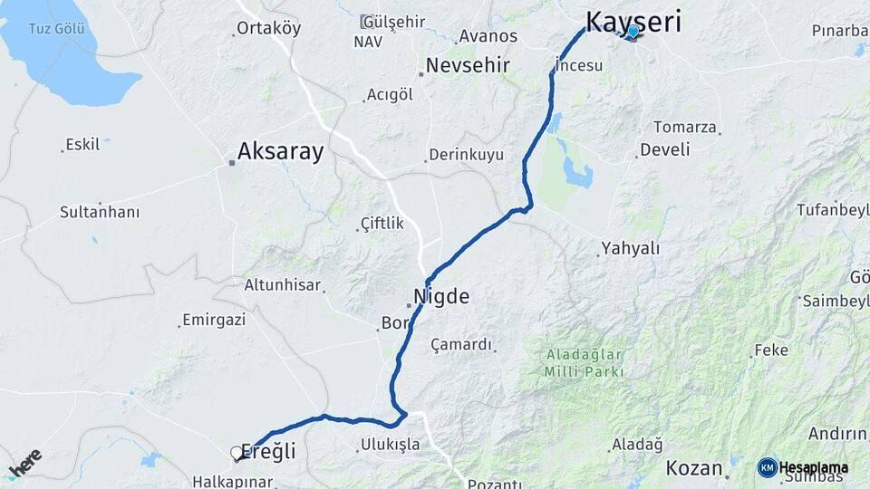 Kayseri Ereğli Konya Arası Kaç Km - Yol Haritası