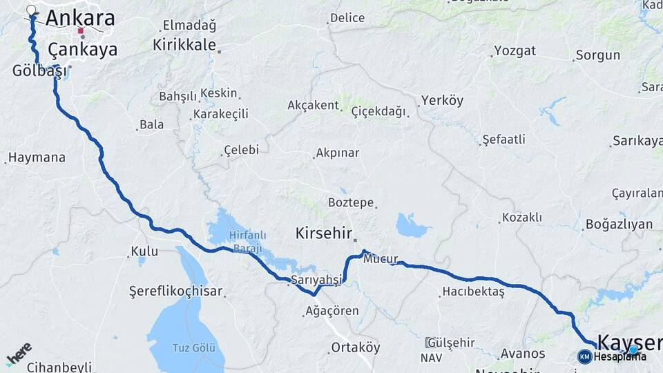 Kayseri Eryaman Etimesgut Ankara Arası Kaç Km - Yol Haritası