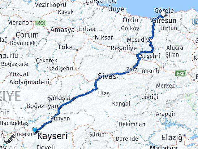 Kayseri Espiye Giresun Arası Kaç Km - Yol Haritası