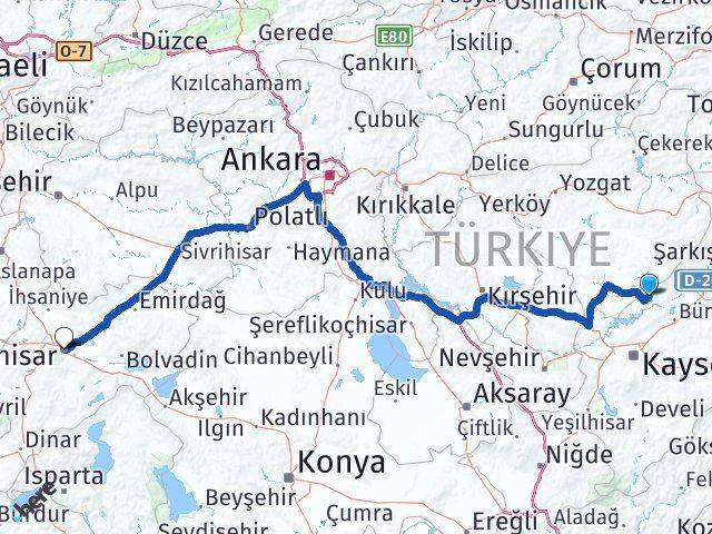 Kayseri Felahiye Afyonkarahisar Arası Kaç Km - Yol Haritası