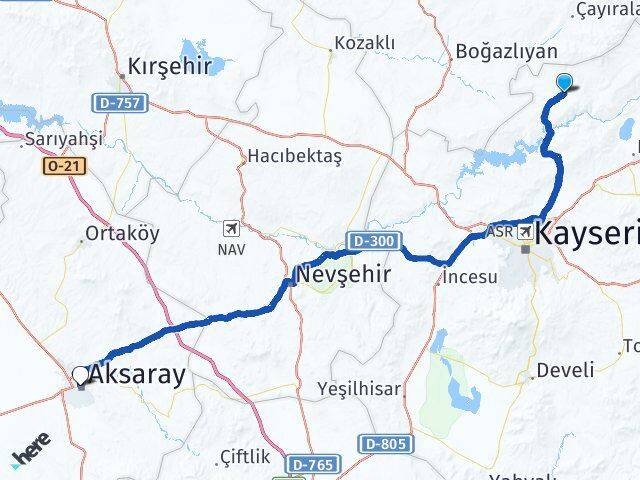 Kayseri Felahiye Aksaray Arası Kaç Km - Yol Haritası