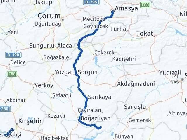 Kayseri Felahiye Amasya Arası Kaç Km - Yol Haritası