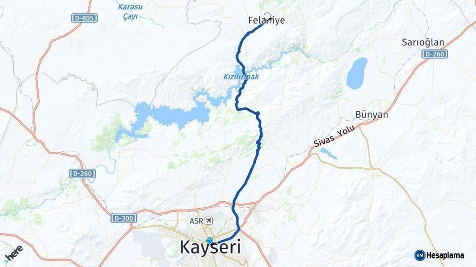 Kayseri Felahiye Arası Kaç Km - Yol Haritası